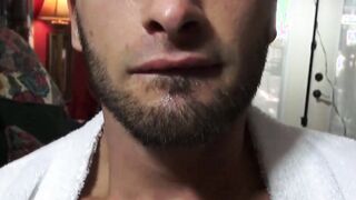 Handsome amatuer jock milking his dick for cum after shower
