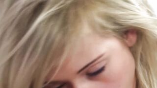 Barely legal blonde slobbers on hard cock before riding it