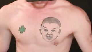 Ginger amateur tugging his long fat cock and blasting cum