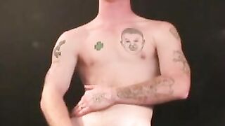 Ginger amateur tugging his long fat cock and blasting cum