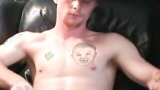 Ginger amateur tugging his long fat cock and blasting cum