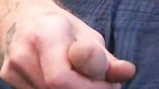Ginger amateur tugging his long fat cock and blasting cum