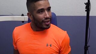 Two dudes take things to the bathroom after gym session