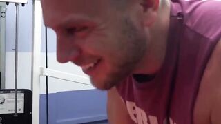 Two dudes take things to the bathroom after gym session