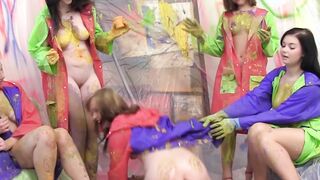 CFNM teens gangbanging lucky guy during art class