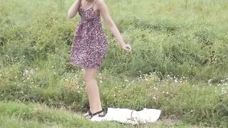 Euro teen Oxana Chicp dildo drilling outdoor masturbation