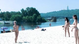 Hot nudist girl filmed by a voyeur with a hidden camera