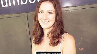 Slender german teens meet and banged outdoors street pov