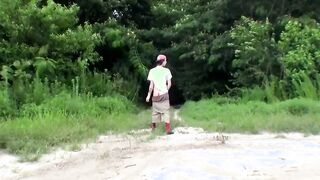 Skinny straight guy Sean Johansen solo masturbates outdoors