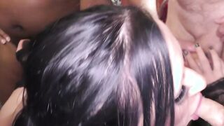 Brunette MILF Tiffany Morriss sucking dicks at fetish orgy