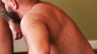Hot bear Atlas Grant seduces voyeur into bareback 3way