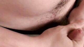 Inked straight thug jacks off his small hairy dick and cums