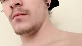 Inked straight thug jacks off his small hairy dick and cums