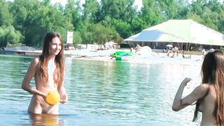 Young nudist with tiny tits that is soaking up the sun