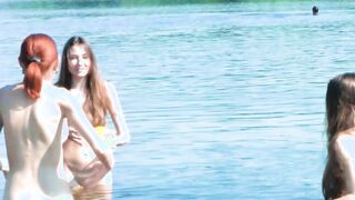 Young nudist with tiny tits that is soaking up the sun