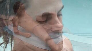 Tattoed stud blowjobs a handsome guy beside an outdoor pool