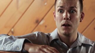 Tied up dude first fucks and then watches lesbian action