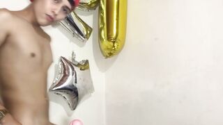 Latin twink has dildo fun and jerks off cock until cumming