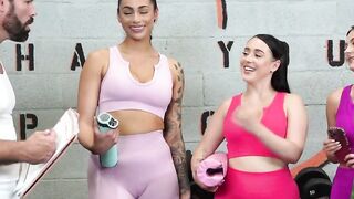 Girlfriends working hard for gym membership