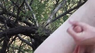 Guy takes a fleshlight outside and plays with his nuts too