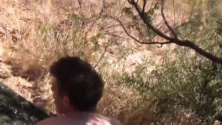 Guy takes a fleshlight outside and plays with his nuts too