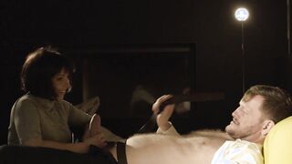 Elegant Eurobabe gags on a fat cock before taking it anally