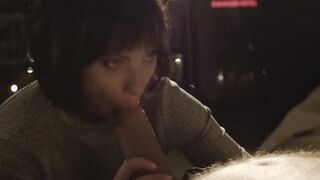 Elegant Eurobabe gags on a fat cock before taking it anally