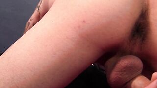 Tiny balls on a tattooed dude as he strokes his long cock