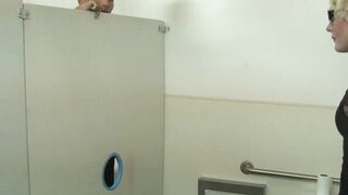 Cute shemale Isabella Sorrenti sucks big cock at gloryhole