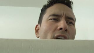 Cute shemale Isabella Sorrenti sucks big cock at gloryhole