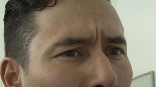 Cute shemale Isabella Sorrenti sucks big cock at gloryhole