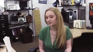 Horny babe sucks pawnshop sellers cock POV before riding it