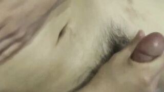 Handsome Asian amateur stroking his cock after the shower