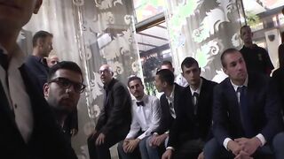 Naughty bitches go wild with horny hunks in massive orgy