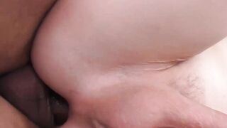 Busty trans babe earns facial after anal pounding