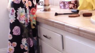 Lascivious shemale does makeup before masturbation