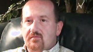 Chubby guy masturbates and shoots big load on a dinner plate