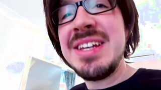Tricked amateur lady sucking off two lucky nerds