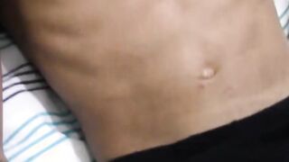 Tattooed dark skinned amateur sticks dildo on wall to play
