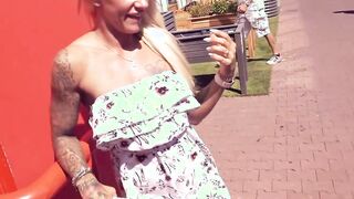 German blonde Street Bimbo Boned date inside Outdoor