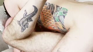 Inked hunks hardcore raw cock riding after juicy ass rimming