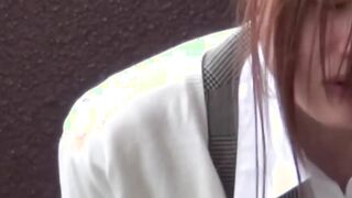 Classy Japanese redhead hides to toy her juicy pussy