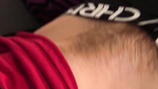 Huge balls on a guy who loves jerking off on the couch