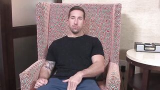 Hot tattooed hunk Brad Powers jerking his fat cock till cum