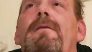 Hairy gay man tugs cock before anal play and cumshot