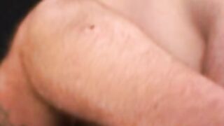 Hairy gay man tugs cock before anal play and cumshot