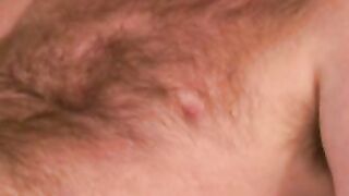 Hairy gay man tugs cock before anal play and cumshot