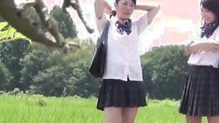 Japanese schoolgirl babes have fun peeing outdoors
