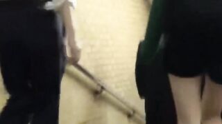 Beautiful Japanese women taking a piss in the bathroom