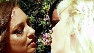 extreme three-way with 2 girls sharing a penis